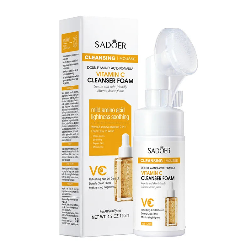 SAODER Q10 Vitamin C Facial Cleanser Face Wash Foam Facial Cleansing Mossee Moisturizing Brightening Facial Skin Care Products