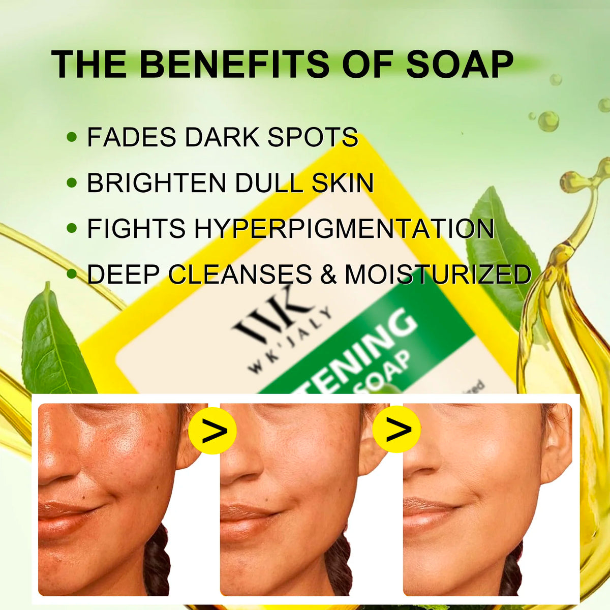 WK JALY Whitening Lemon Soap, Natural Glow, Fade Dark Spots, Moisturized, With Glutathione, Shea Butter Oil, For Face And Body