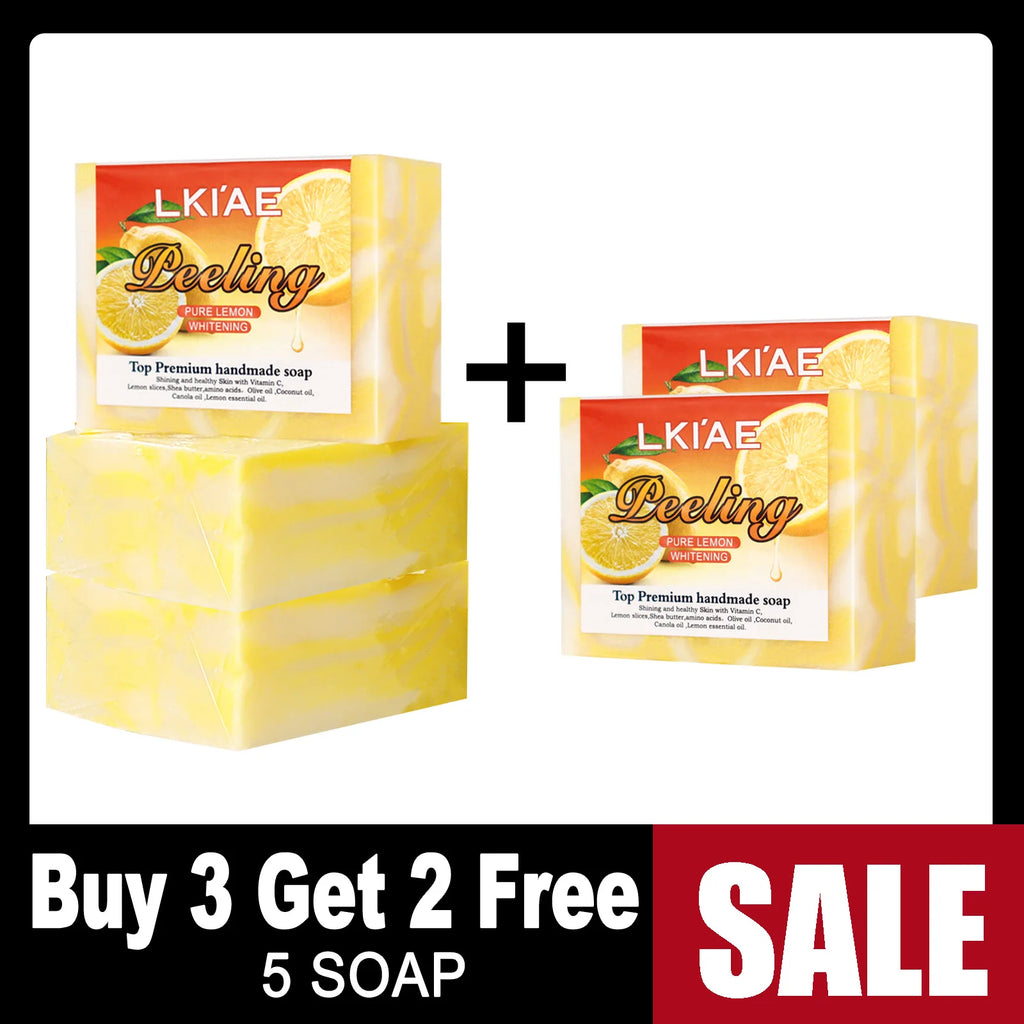 LKIAE Natural Lemon Whitening Soap Bar, Brighten, Face & Body Cleanser, Oil Control, Remove Acne, Dark Spots, Blackheads, 150g